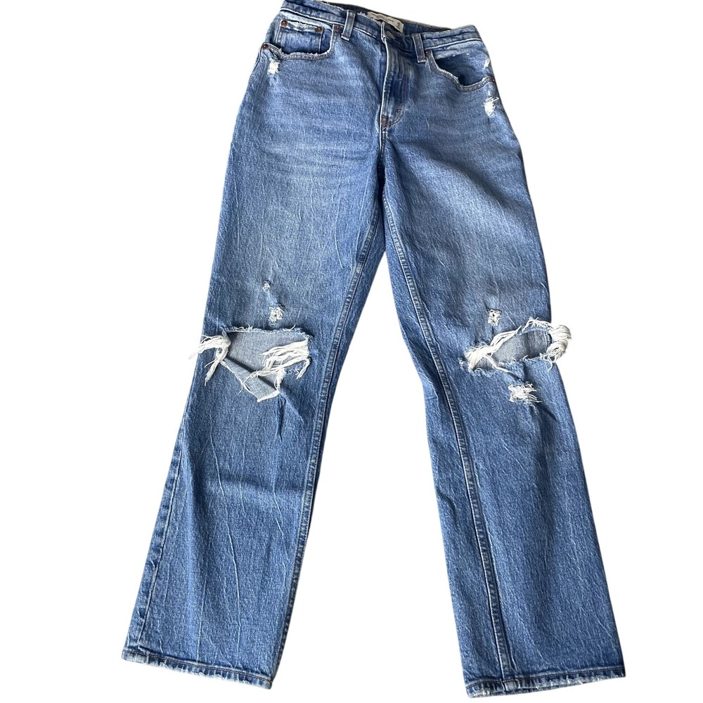 Abercrombie Fitch 90s Straight Ultra High Rise Jeans Distressed‎ Size 26